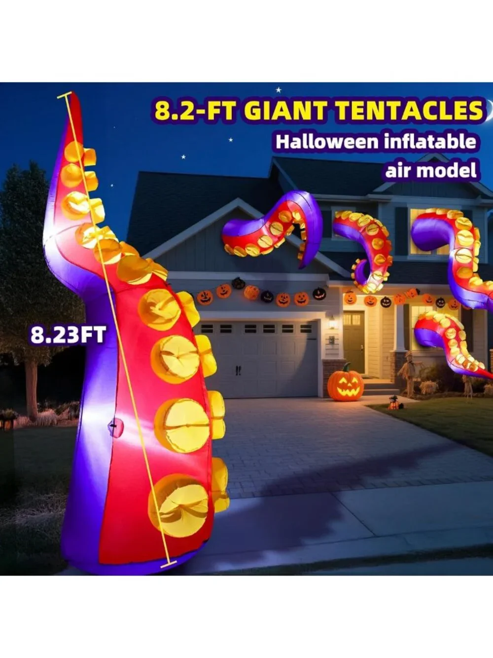 Inflatable Halloween Octopus Tentacles with LED Lights - Outdoor Yard Decoration